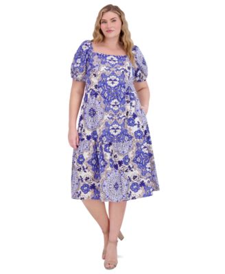 Vince Camuto - Plus Size Floral-Print Square-Neck Dress