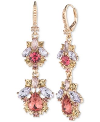 Marchesa - Gold-Tone Mixed Crystal Cluster Double Drop Earrings