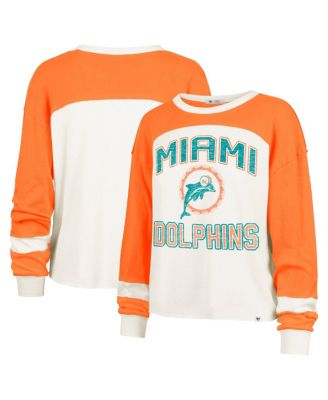 '47 Brand - Women's Cream Miami Dolphins Double Header Curve Raglan Long Sleeve Crop Top