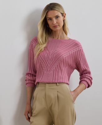 Lauren Ralph Lauren - Women's Cable-Knit Cotton-Blend Boatneck Sweater