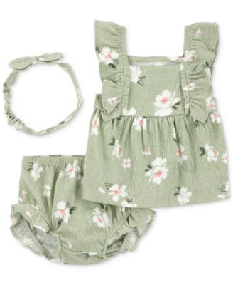 Carter's - Baby Girls Floral-Print Gauze Headband, Top & Shorts, 3 Piece Set