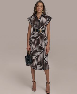Donna Karan New York - Women's Belted Printed Cotton Shirtdress