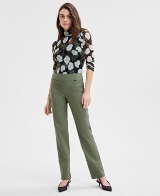 I.N.C. International Concepts - Women's Tummy-Control Pull-On Straight-Leg Pants, Created for Macy's
