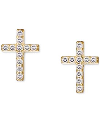 BEN ONI - Sterling Silver Cubic Zirconia Cross Stud Earrings