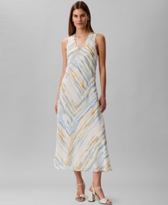 Calvin Klein - Women's Printed V-Neck Sleeveless Midi Dress