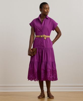 Lauren Ralph Lauren - Women's Eyelet Broadcloth Tiered Shirtdress