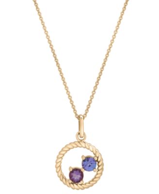 Macy's - Tanzanite (1/5 ct. t.w.) & Rose de France Amethyst (1/6 ct. t.w.) Double Stone Circle 18" Pendant in 14k Gold-Plated Sterling Silver