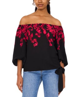 Sam & Jess - Women's Off-The-Shoulder Floral Tie-Hem Top
