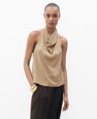 MANGO - Women's Draped Neck Lyocell Top